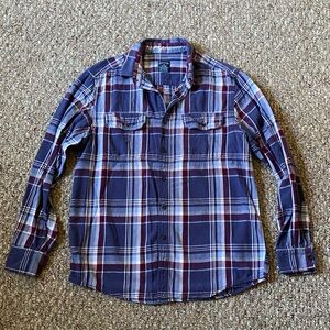 Faded Glory Navy and Maroon Plaid Button-Down Shirt